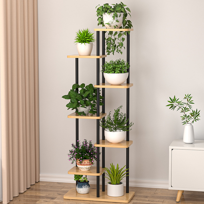 Estante de flores de hierro forjado interior sala de estar tipo piso multicapa estante de flores balcón estante de flores de madera de acero de alto tipo