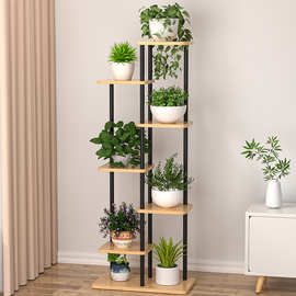 花架子室内家用铁艺客厅落地式多层花盆架阳台花架高款钢木置物架