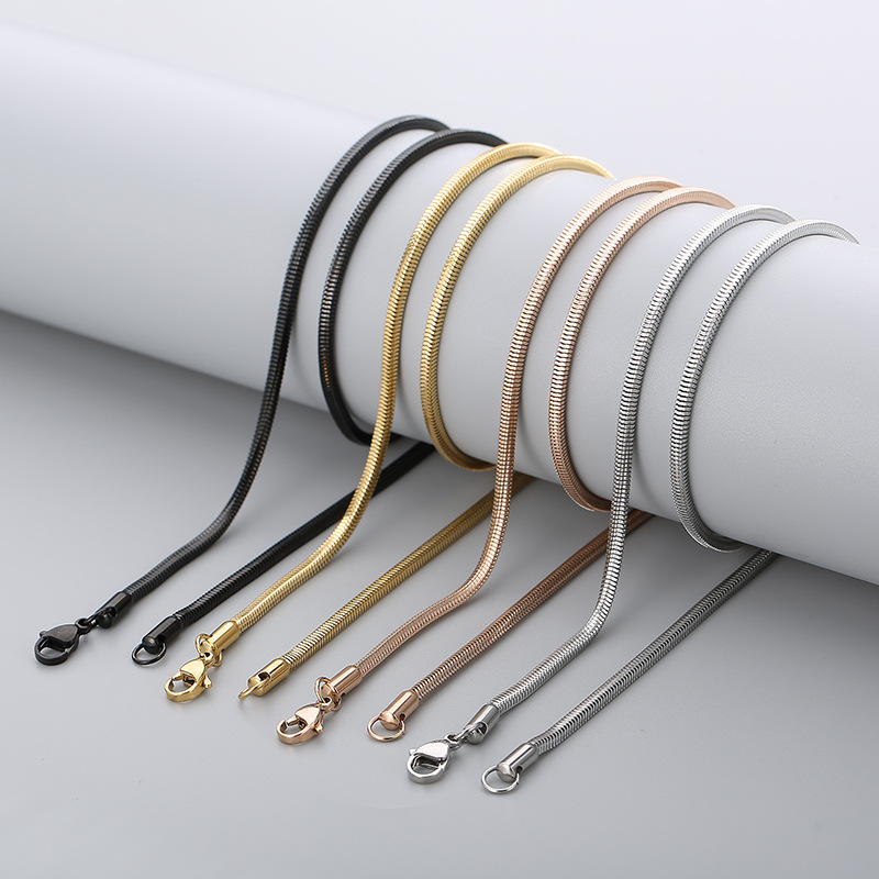 Fashion Simple Geometric Square Snake Bone Chain Titanium Steel Necklace_colorza_1