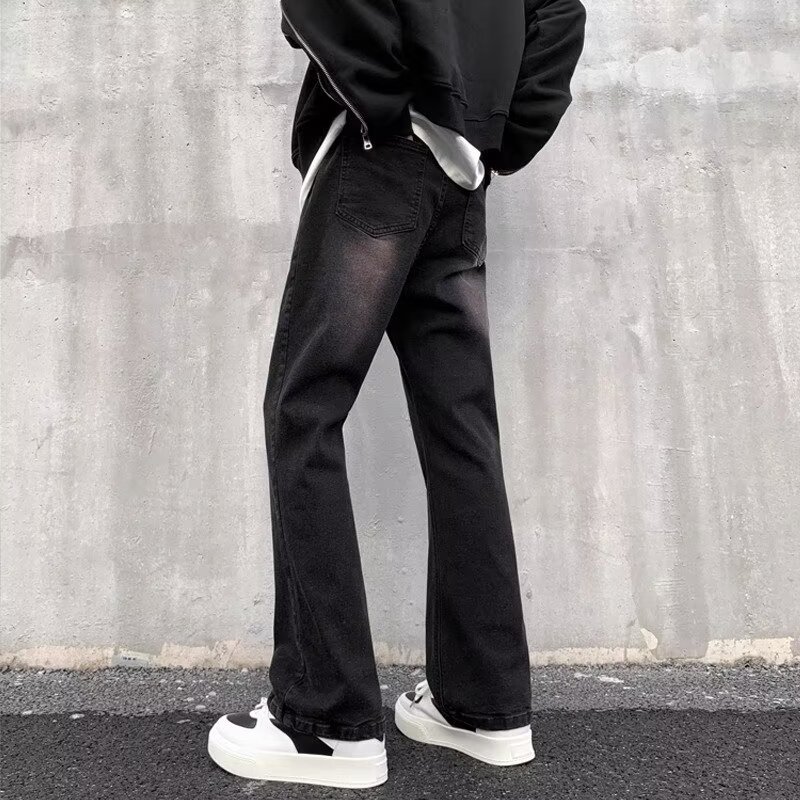 Primavera y otoño jeans negros marca de moda para hombres vibe pantalones anchos rectos sueltos pantalones casuales retro americanos