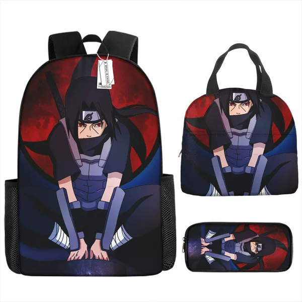 Wholesale Naruto School Bag Kakashi Naruto Uchiha Itachi Student Backpack Lunch Bag Pencil Case Three-Piece Set