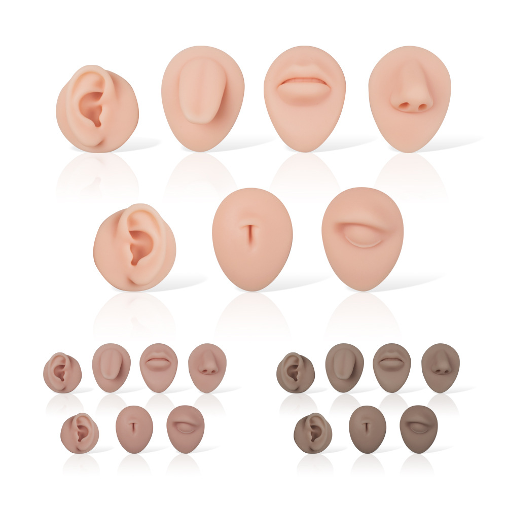 Cross-Border Soft Silicone Facial Features Three-Color Seven-Piece Set Tattoo Practice Model Source Manufacturer Wholesale Tattoo Practice Model