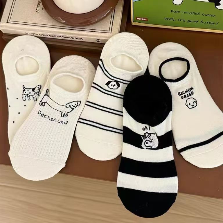 Zhuji lindos calcetines de barco de perros, calcetines invisibles antideslizantes, calcetines delgados de verano, calcetines cortos de boca superficial de verano
