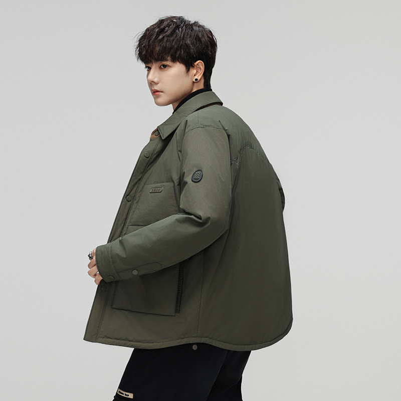 2024 lapel shirt collar down jacket men's coat warm casual top solid color youth winter clothing_voghion.com