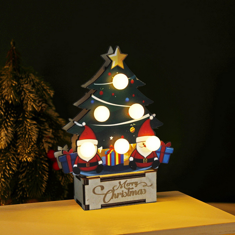 Mini árbol de Navidad de madera, vacaciones navideñas, decoración de fiesta en el hogar, regalo, decoración de árbol pequeño luminoso de mesa