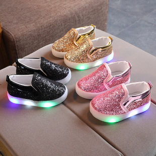 Children's Luminous Shoes 2025 New Korean Style Fashionable Sequin Light-Up Kidsren's Shoes Casual Shoes Sports Shoes Baby Shoes Sneakers
