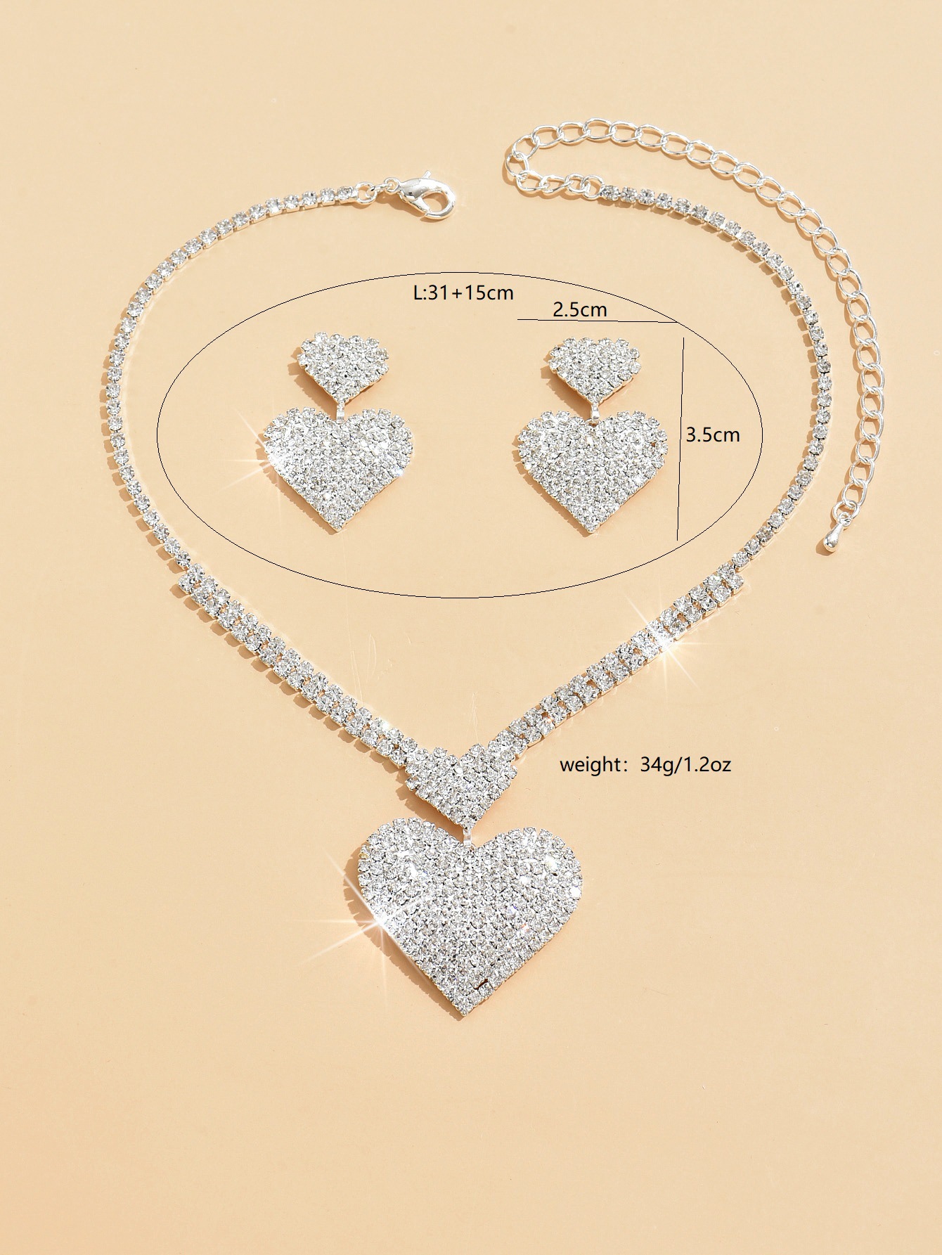 Simple Style Commute Heart Shape Alloy Inlay Rhinestones Women's Jewelry Set display picture 1