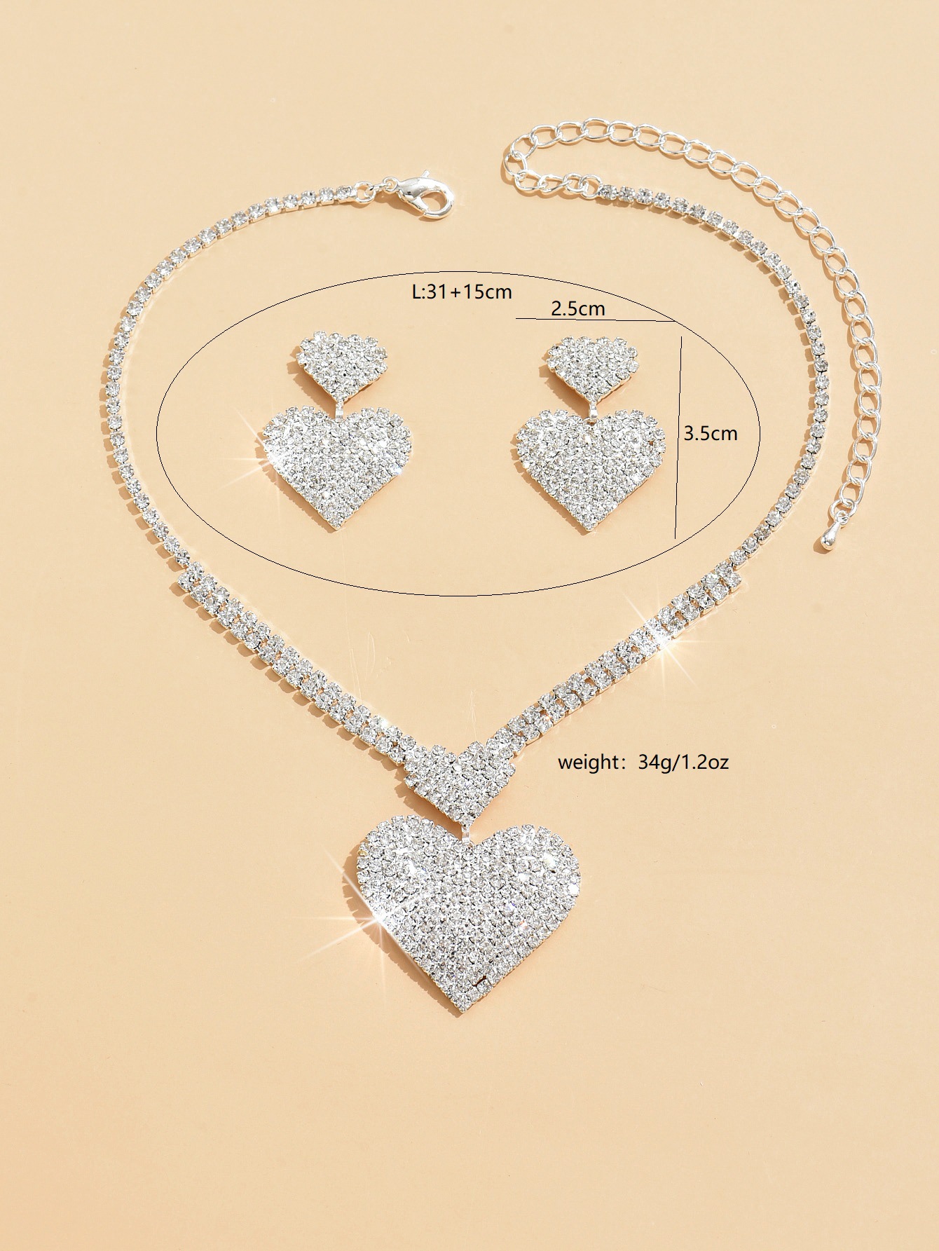 38g Weight Rhinestones Inlay Material Simple Style Commute Heart Shape Alloy Inlay Rhinestones Women's Jewelry Set