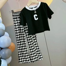 夏季新款儿童网红女童T恤韩版宝宝运动时尚C字母潮流时尚