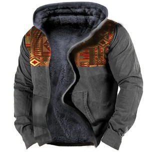Cross-border en stock bolsillo de costura lateral engrosada casual cremallera suelta Lobo marrón Chaqueta de algodón de manga larga para hombres jóvenes