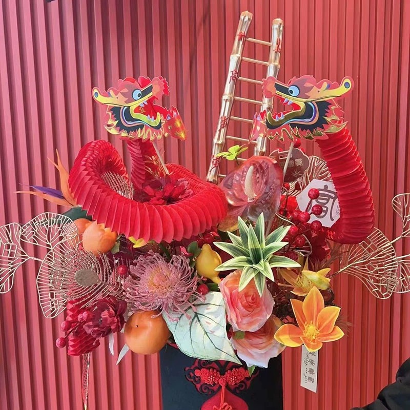 Fugui Longteng Fu cubo abrazo cubo accesorios decorativos arreglo floral material de DIY Flor de merienda de Año Nuevo Festival de Primavera de Año Nuevo