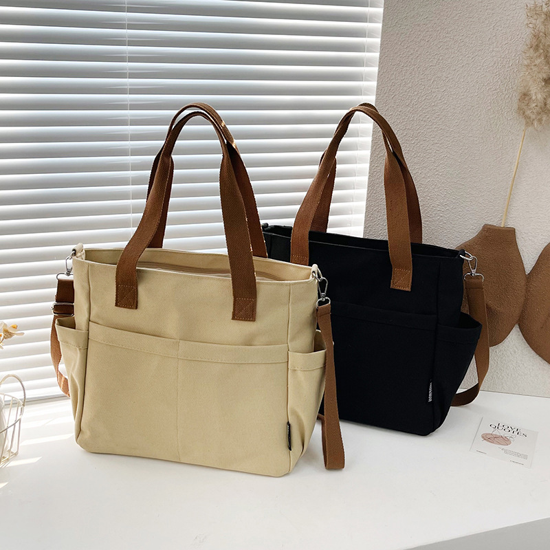 Bolso Tote de Lona para Mujer, Cierre de Cremallera, Múltiples Bolsillos, para Uso Diario