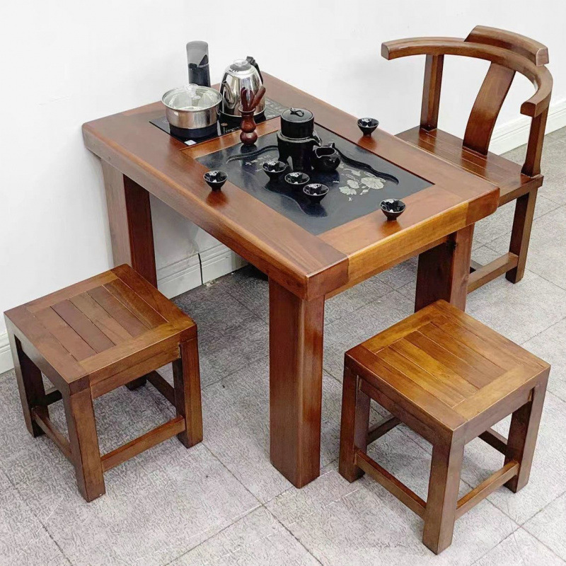 Mesa de té de madera de barco antiguo conjunto de té mesa de té silla combinación de balcón pequeño tipo de mesa de té sala de estar simple mesa de té de madera sólida