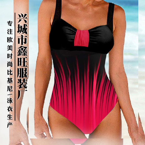 European and American one-piece swimsuit women's hot spring beach swimsuit gradient sexy backless women's one-piece bikini