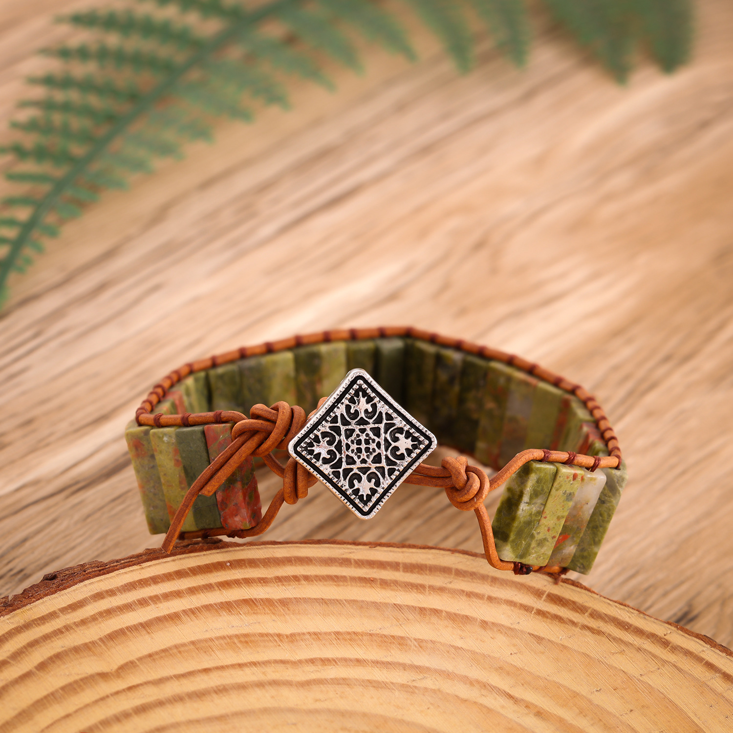 Longrui Amazon joyería transfronteriza imitación piedra natural pulsera de cuerda de cuero tejida a mano joyería de mano creativa bohemia