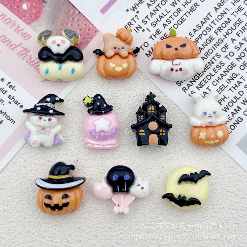 Mini Cartoon Halloween Ghost Pumpkin Resin Accessories DIY Phone Case Hairpin Hair Tie Jewelry Accessories Materials