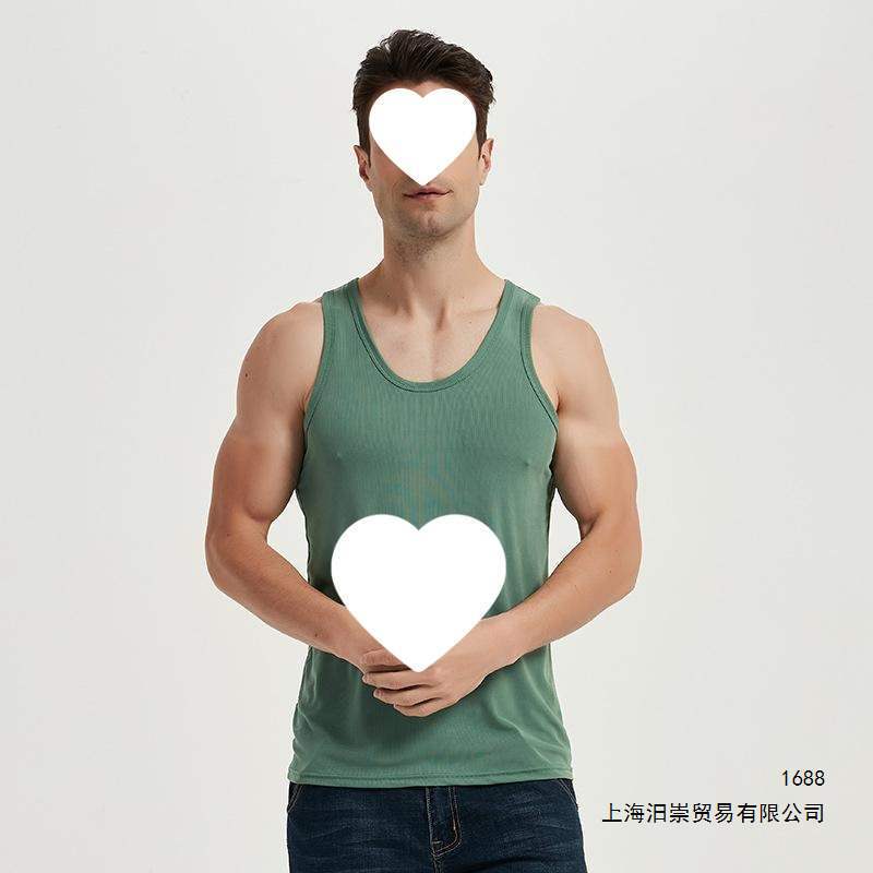Ribbed Ice Silk Vest for Men, Summer Undershirt, Sports Sleeveless White Tank Top, Trendy Thin Style, Large Size