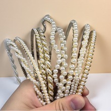 金银珍珠发箍新娘发饰刘海欧美简约时尚编织头箍链条头饰批发碎发