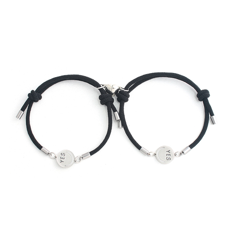 fashion stainless steel smiley geometric magnet couple bracelet