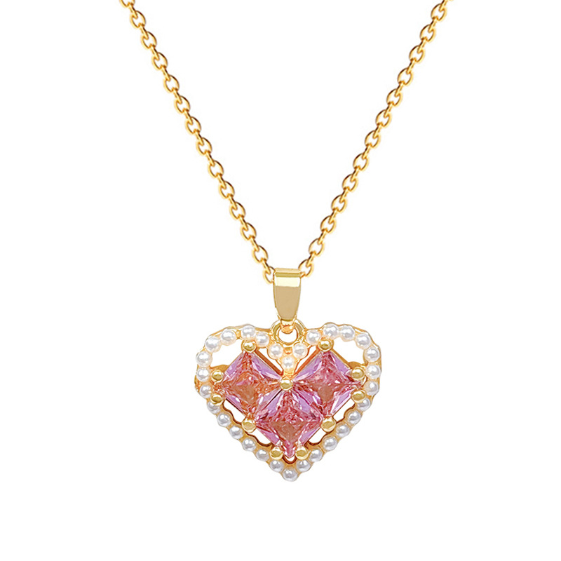 Wunderschöne Perlenherz Halskette Mit Diamanten Edelstahl Kette_voghion.com