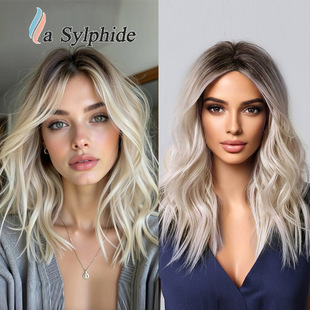 Wig Women's TEMU Golden European and American Shoulder-length Short Curly Hair Fiber Mechanism High Temperature Silk Non-lace Headgear