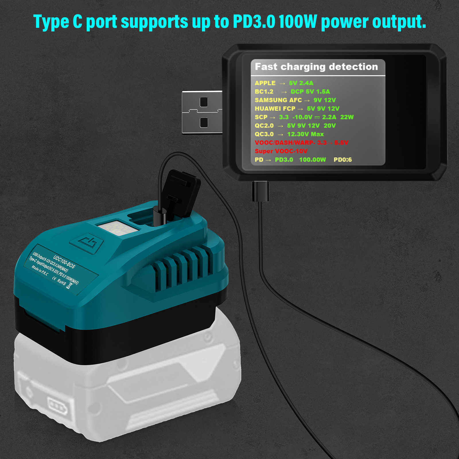 コンバータは18v牧田博世得偉米ウォッチ電池出力qc3.0 pd3.0/100W充電器に適合しています。