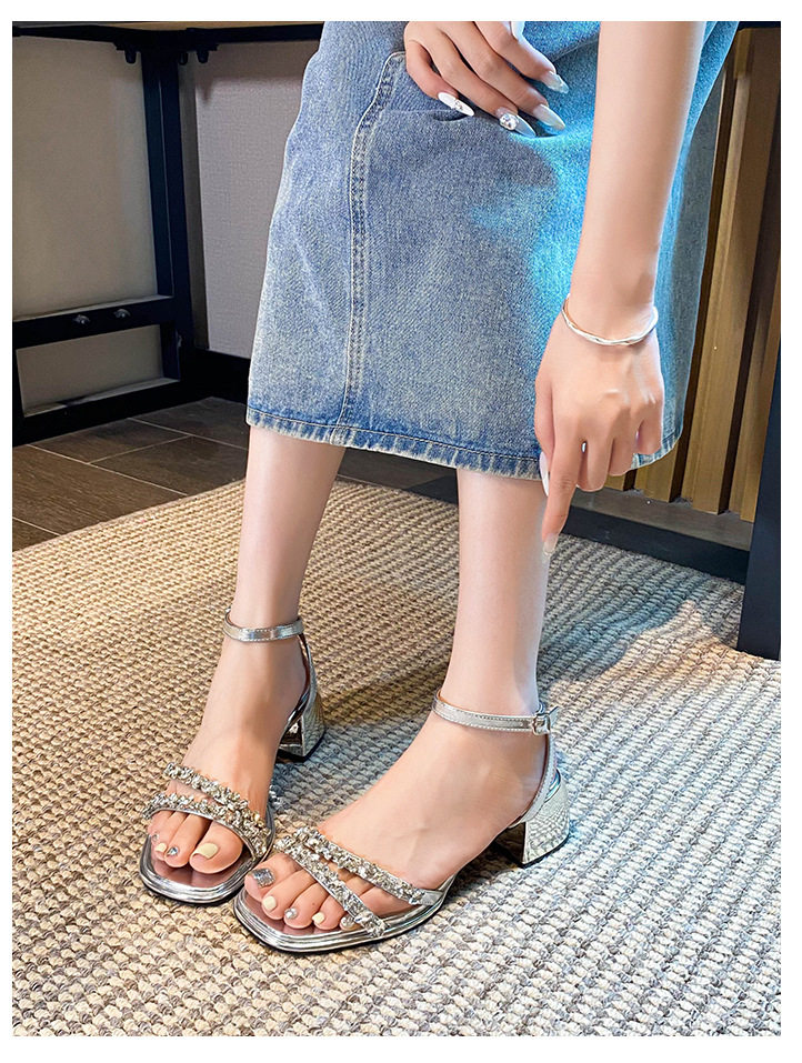 Sandal nữ gót thô 5 cm hở mũi đính đá kiểu Pháp — Màu bạc, Màu mơ, Màu đen chi tiết 21