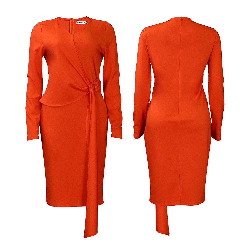 Autumn Season Wholesale Women's Elegant Solid Color Banquet V Neck Long Sleeve Sheath Dress