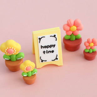 Beige Small Brand Pink Yellow Flower Potted Mini Soft Rubber Decoration Small Fresh Cartoon Scene Decoration