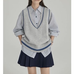 学院の女の子の清冷文芸の復古の長いウールの混紡のニットのベスト