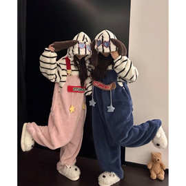 可爱小狗连帽半边绒连体睡衣女2025冬季加厚保暖家居服一体式套装