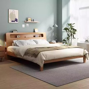 All Solid Wood Bed Thickeneded 1.8m Double Bed Modern and Simple 1.5m Solid Oak Luminous Bed Fully Equipped