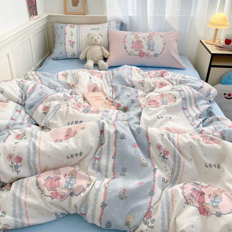 Juego de Ropa de Cama de Cuatro Piezas de Algodón Tejido Youyixin, Juego de Tres Piezas Estilo Sábana Ajustable, Ropa de Cama de Fabricante de Nantong, Tejida y Engrosada.