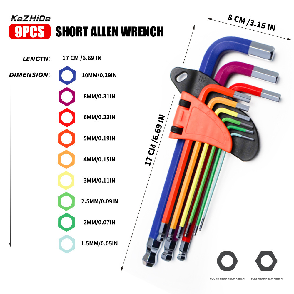 Juego de Llaves Allen L con Cabeza Esférica Juego de 9 Piezas Acero Níquel-Cromo de Alta Dureza