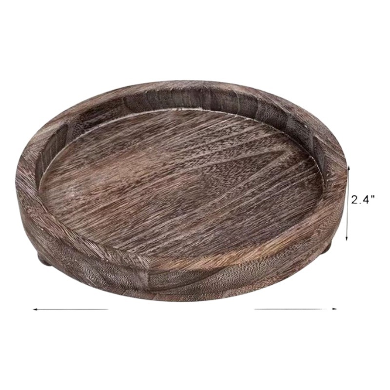 Bandeja decorativa de madera cortijo Candelabro apenado bandeja cocina sala de estar de madera vintage bandeja de café Paulownia disco de madera