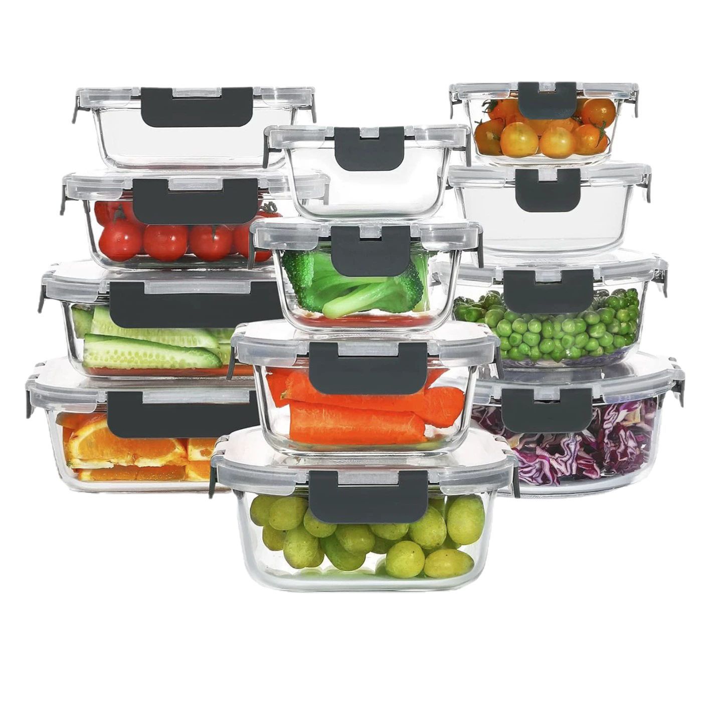 Lonchera de vidrio, tazón de vidrio apto para microondas, contenedor de almacenamiento para refrigerador con tapa, lonchera bento dividida, resistente al calor, apto para alimentos.
