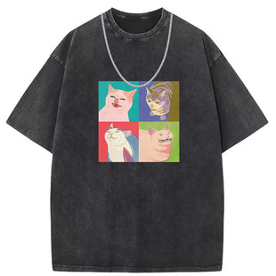 Batik Washed Old Punk Short-sleeved T-shirt Couple Loose plus size Foreign Trade Customization