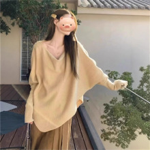 法式气质蝙蝠袖不规则针织衫女2025初早秋新款宽松慵懒风长袖上衣