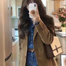 休闲西装春秋季新款西服气质百搭驼色灯芯绒秋天外套女小个子
