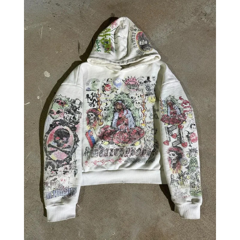 2025 American Graffiti Print Hoodie Women's Gothic Retro Street Hip Hop Loose Fashion Casual Sweatshirt