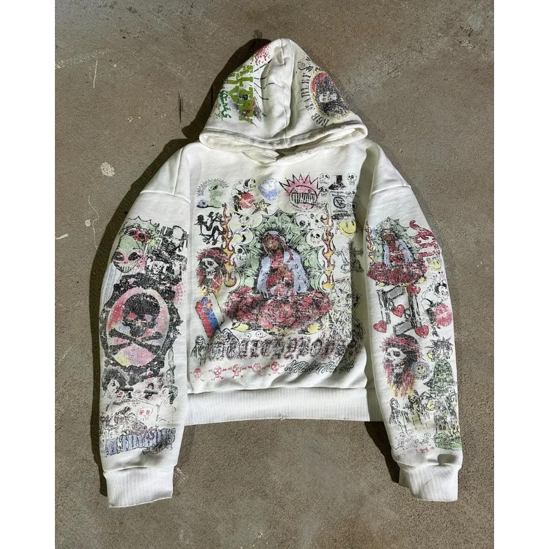 2025 American Graffiti Print Hoodie Women's Gothic Retro Street Hip Hop Loose Fashion Casual Sweatshirt