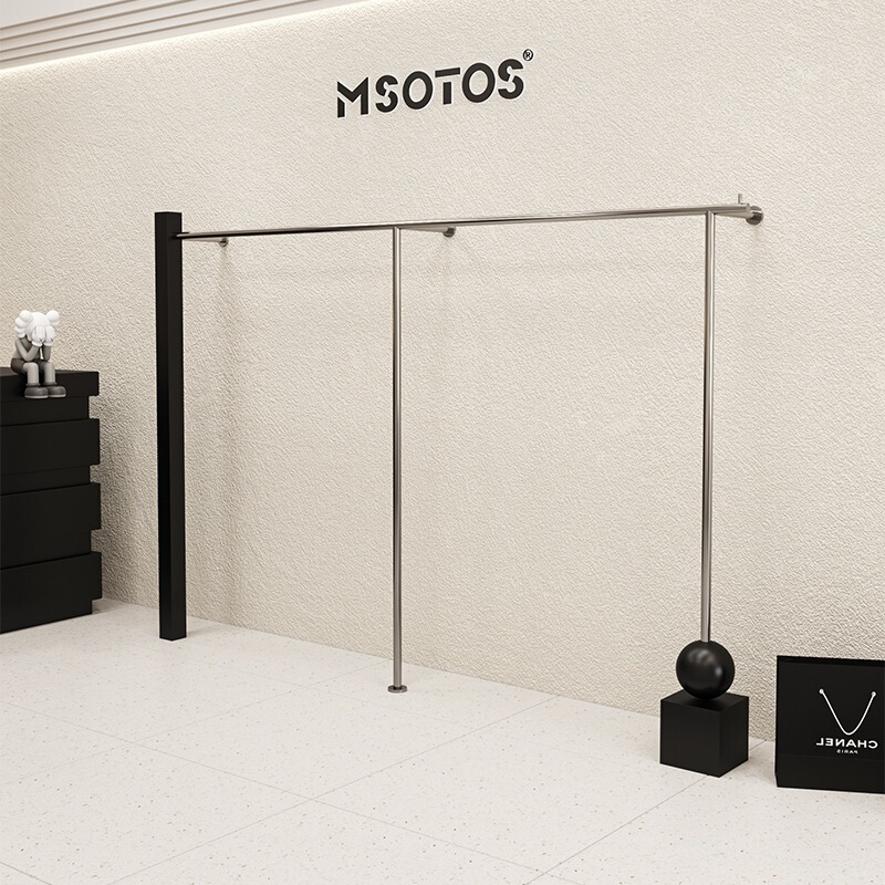 Clothing Store Display Rack Stainless Steel Black Wall-Mounted Rack Clothes Hanger Rack Men's and Women's Clothing Store Display Shelf Clothing Store Display Rack Stainless Steel Black Wall-Mounted Rack Clothes Hanger Rack Men's and Women's Clothing Store Display Shelf