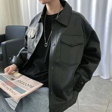 韩版皮夹克外套港秋冬季帅气宽松翻领机车皮衣男林弯弯韩版学生潮