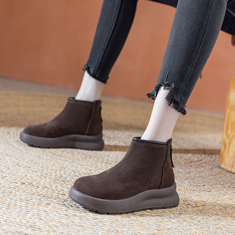 2024 new autumn and winter frosted cowhide big head thick bottom muffin Martin boots women's fleece-lined pipe Chelsea short boots tide
