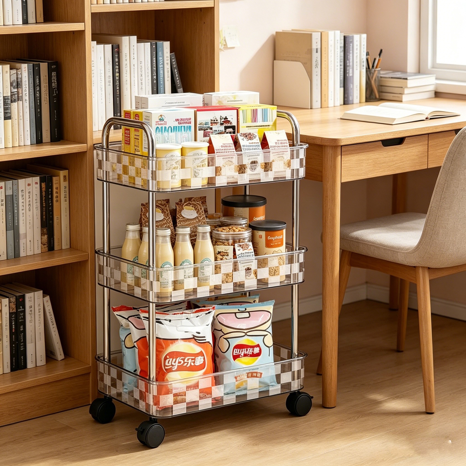 Bookshelf Floor Storage Rack Storage Cabinet Living Room Wall Sundries Cabinet Desktop Small Simple Multi-layer Movable Bookcase
