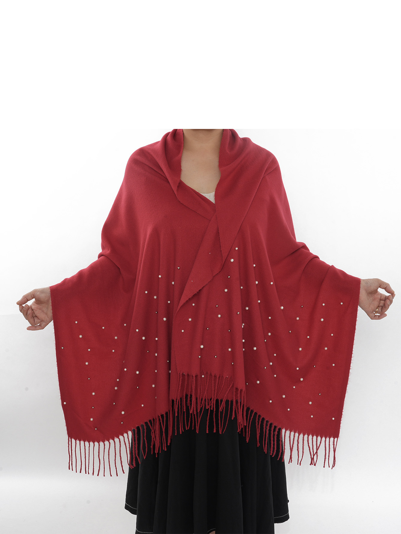Vente chaude nouvelle automne et hiver couleur unie cheveux épineux clou perle châle en Europe et en Amérique, écharpe femme gland chaud épaissi_voghion.com
