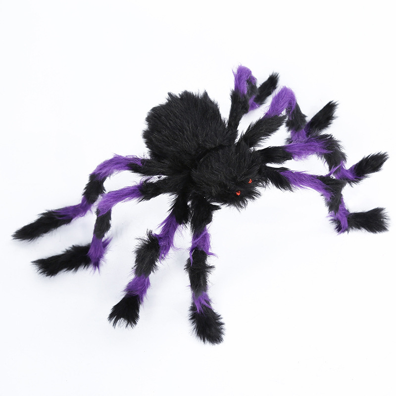 Araña de peluche de color de Halloween, accesorios de decoración de casa embrujada, festival de fantasmas, imitación de tela de araña engañosa, araña de peluche de simulación
