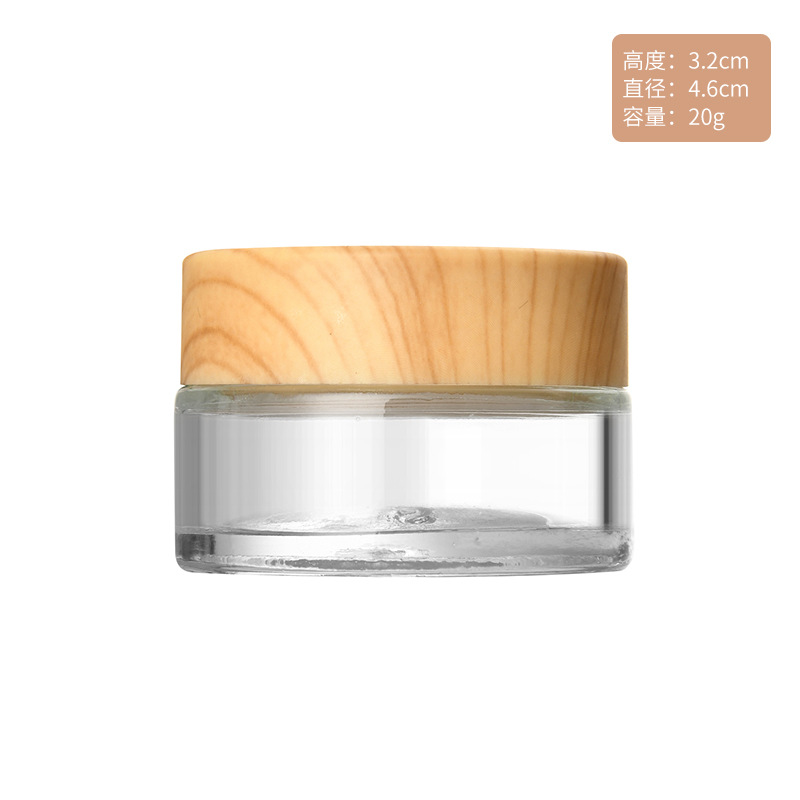 Botella de crema de cubierta de grano de madera botella de Crema de Cara esmerilada 20g botella de vidrio de crema de ojos máscara de loción cosmética portátil sub-botella