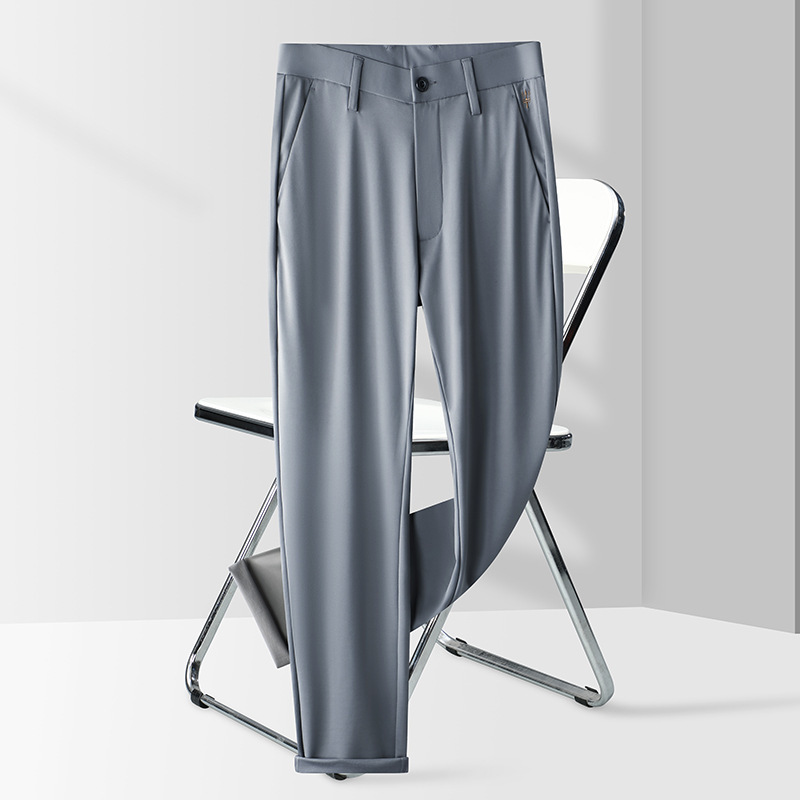 Jiumu Summer Thin Silk Casual Pants, Wrinkle-Resistant, Stretchy Long Pants, Straight Loose Fit Dress Pants for Middle-Aged Men Jiumu Summer Thin Silk Casual Pants, Wrinkle-Resistant, Stretchy Long Pants, Straight Loose Fit Dress Pants for Middle-Aged Men