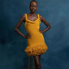 2024 Autumn/Winter European and American Cross-Border Hand-Woven Fringe Strap Dress with Short Hem LX0092